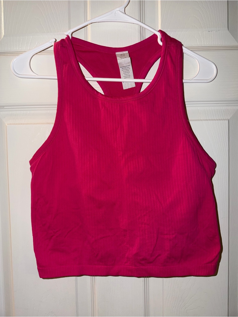 Pink Ribbed Racerback Crop Tank Top